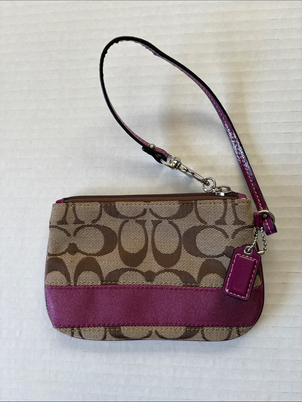 Coach Signature Canvas Wristlet with Maroon Trim